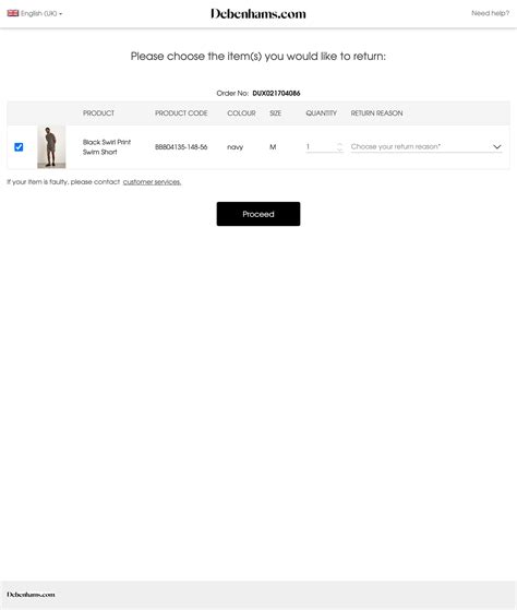debenhams returns portal